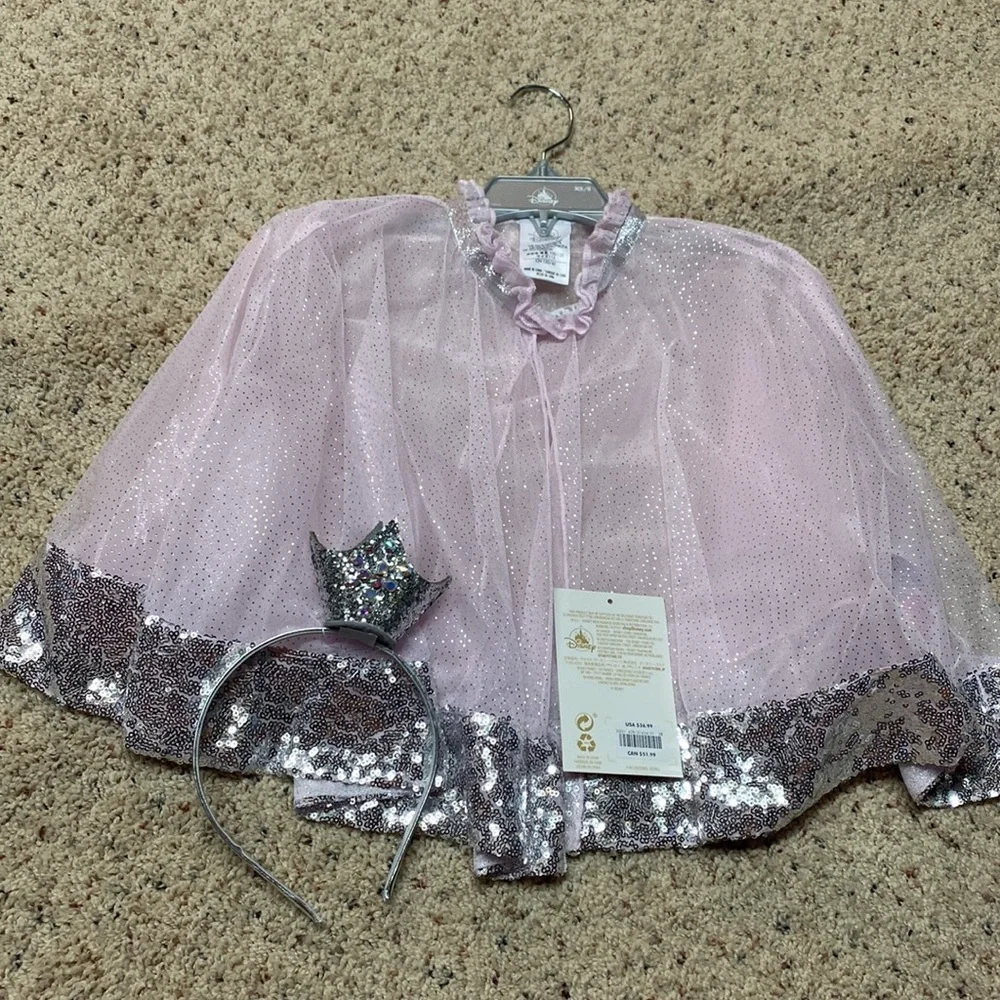 Disney Princess pink dress up cape with sequins with crown headband, new w/tag!